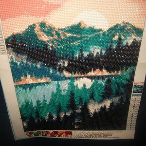 Finished New Handmade Beaded Needlepoint Tapestry of Northwest Nature Scene